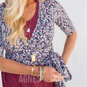 Agnes & Dora Navy and Pink Floral Wrap Top